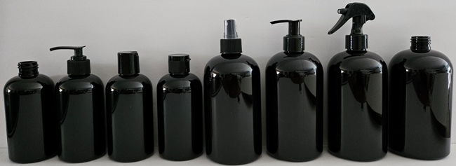 new black PET Boston round bottles