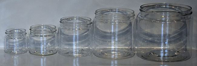 16 oz Plastic Jars, Clear PET Jars w/ Frosted Black Lined Caps